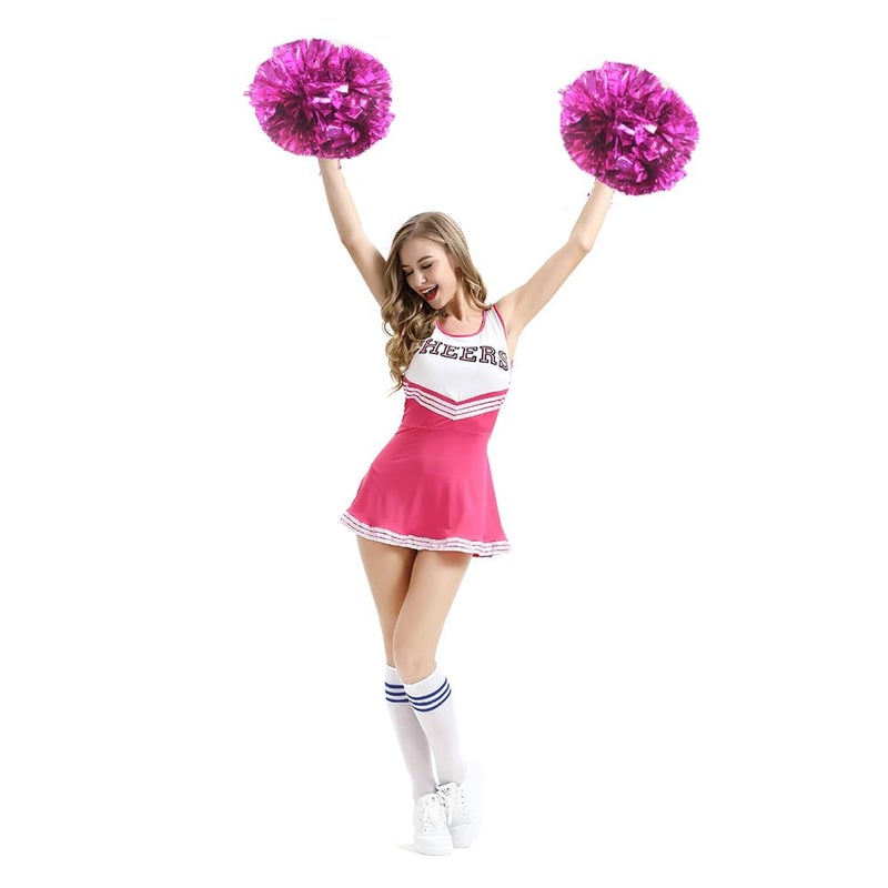 Hooshing 2PCS Hot Pink Pom Poms Cheerleading with Baton Handle for Team Spirit Sports Dance Cheering - Image 3